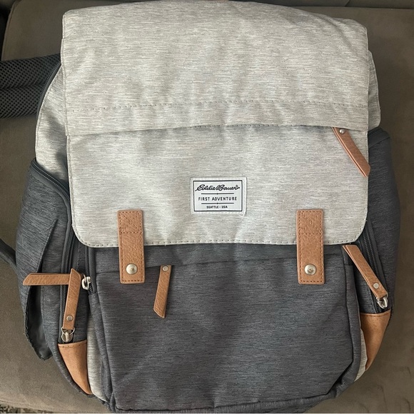 Eddie Bauer First Adventure Grey Backpack Diaper Bag - Picture 2 of 3